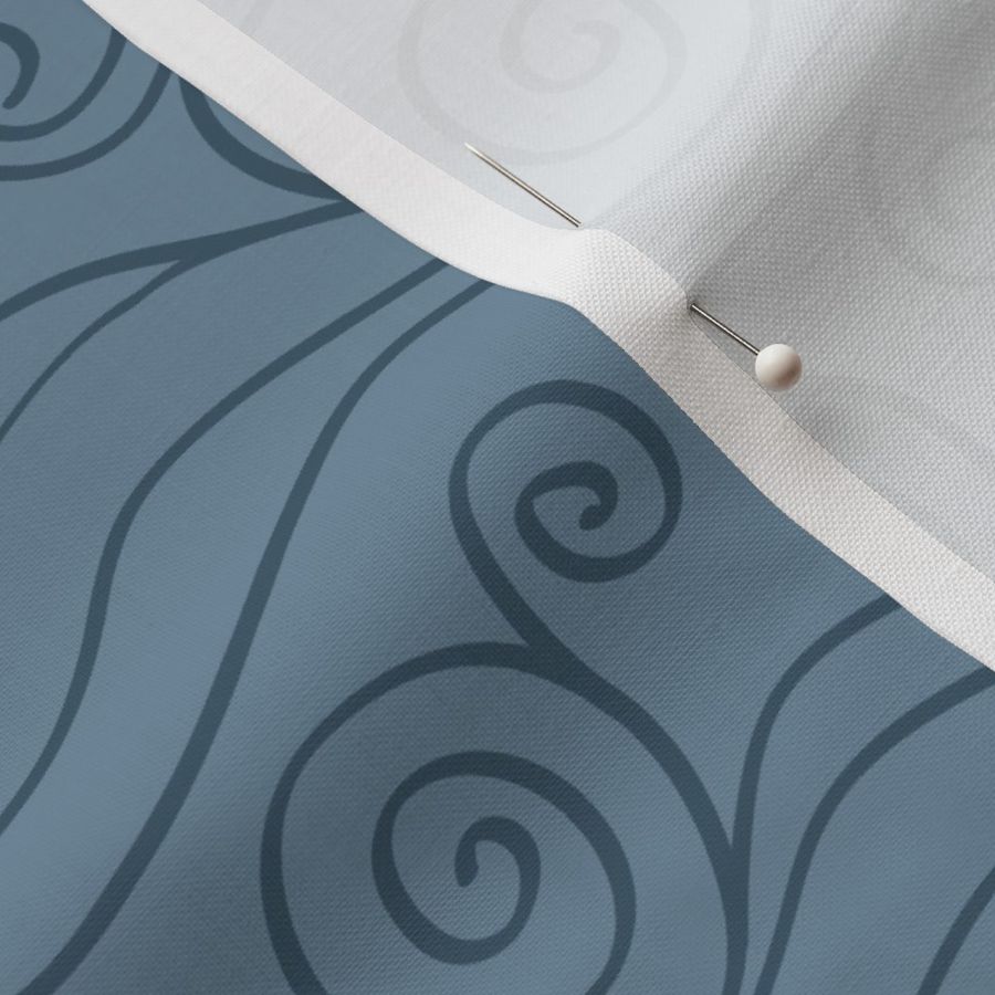 Swirly Blue Waves on Blue Grey Nautical Coastal Large Scale