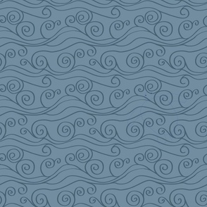 Swirly Blue Waves on Blue Grey Nautical Coastal Large Scale