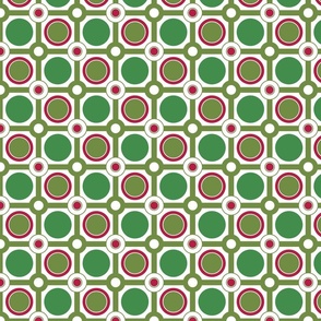 MINI Merry Christmas Circles, Bold Minimalism, Christmas Dots Grid, Red and Green, 600, v02—merry, jolly, holiday, Noel, circle, checker, checkerboard, stripe, check, kitchen, tablecloth, sheets, bedding, duvet, gift wrap, wrapping, decoration