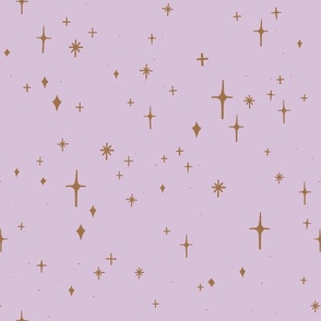 Large Retro Sparkles and Stars in Gold on Thistle #D6C1D6