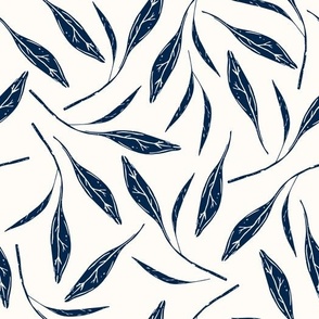 Calm leaves minimal block print indigo blue beige