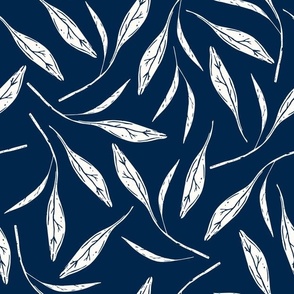 Navy blue leaf design minimal block print beige indigo blue