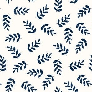 tossed little branches indigo blue and beige