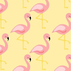 Flamingos on Pastel Yellow Background Large Scale