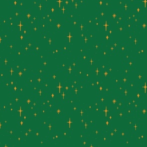 Medium Retro Sparkles and Stars in Gold on Dartmouth Green #016a38
