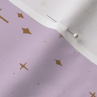 Lavender Haze Retro Sparkles and Stars in Gold on Thistle Purple #d6c1d6 