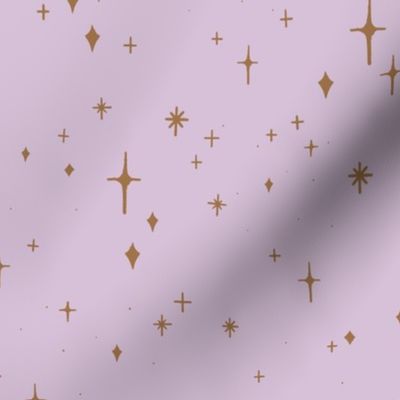 Lavender Haze Retro Sparkles and Stars in Gold on Thistle Purple #d6c1d6 