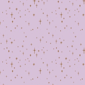 Lavender Haze Retro Sparkles and Stars in Gold on Thistle Purple #d6c1d6 