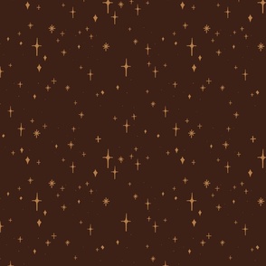 Medium Retro Sparkles and Stars in Gold on Bistre #3e2117