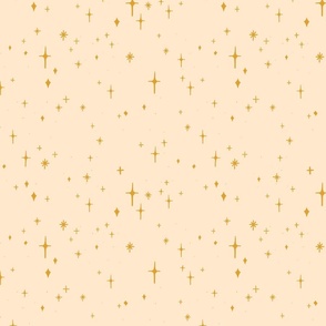 Medium Retro Sparkles and Stars in Gold on Champagne #ff37cc