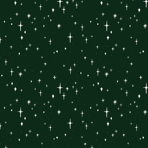 Medium Retro Sparkles and Stars in White on Dark Green #0D2A19