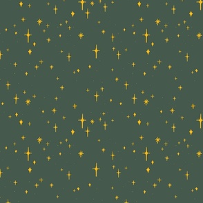 Medium Retro Sparkles and Stars in Gold on Feldgrau Green #45594d
