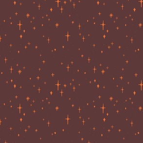 Medium Retro Sparkles and Stars in Orange on Rose Ebony #5c393a