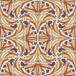 Elegant symmetrical geometric pattern. Red, yellow colors on a light background - Small scale