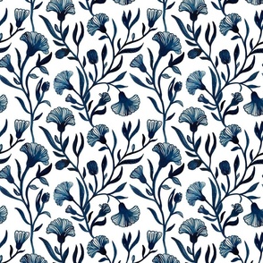 Medium - Blue and white Watercolor floral - Monochrome vintage dark prussian blue Chinoiserie china inspired trailing Flowers  kopi