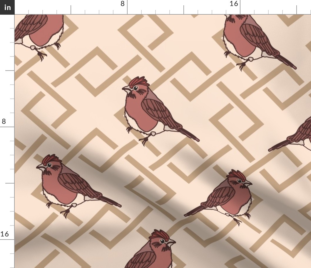 Purple Finch And Trellis- Tone on Tone-Cinnamon Frost-Ephemeral Cream-Woodland Palette