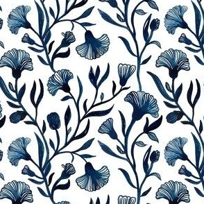 Small - Blue and white Watercolor floral - Monochrome vintage dark prussian blue Chinoiserie china inspired trailing Flowers  kopi