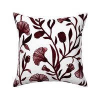 Large - Red-brown and white Watercolor floral - Monochrome vintage Chinoiserie china inspired trailing Flowers