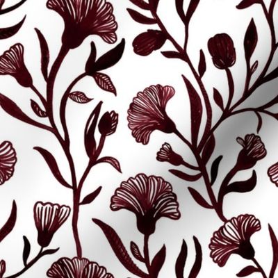 Medium - Red-brown and white Watercolor floral - Monochrome vintage Chinoiserie china inspired trailing Flowers kopi