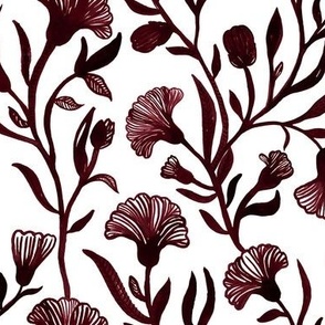 Medium - Red-brown and white Watercolor floral - Monochrome vintage Chinoiserie china inspired trailing Flowers kopi