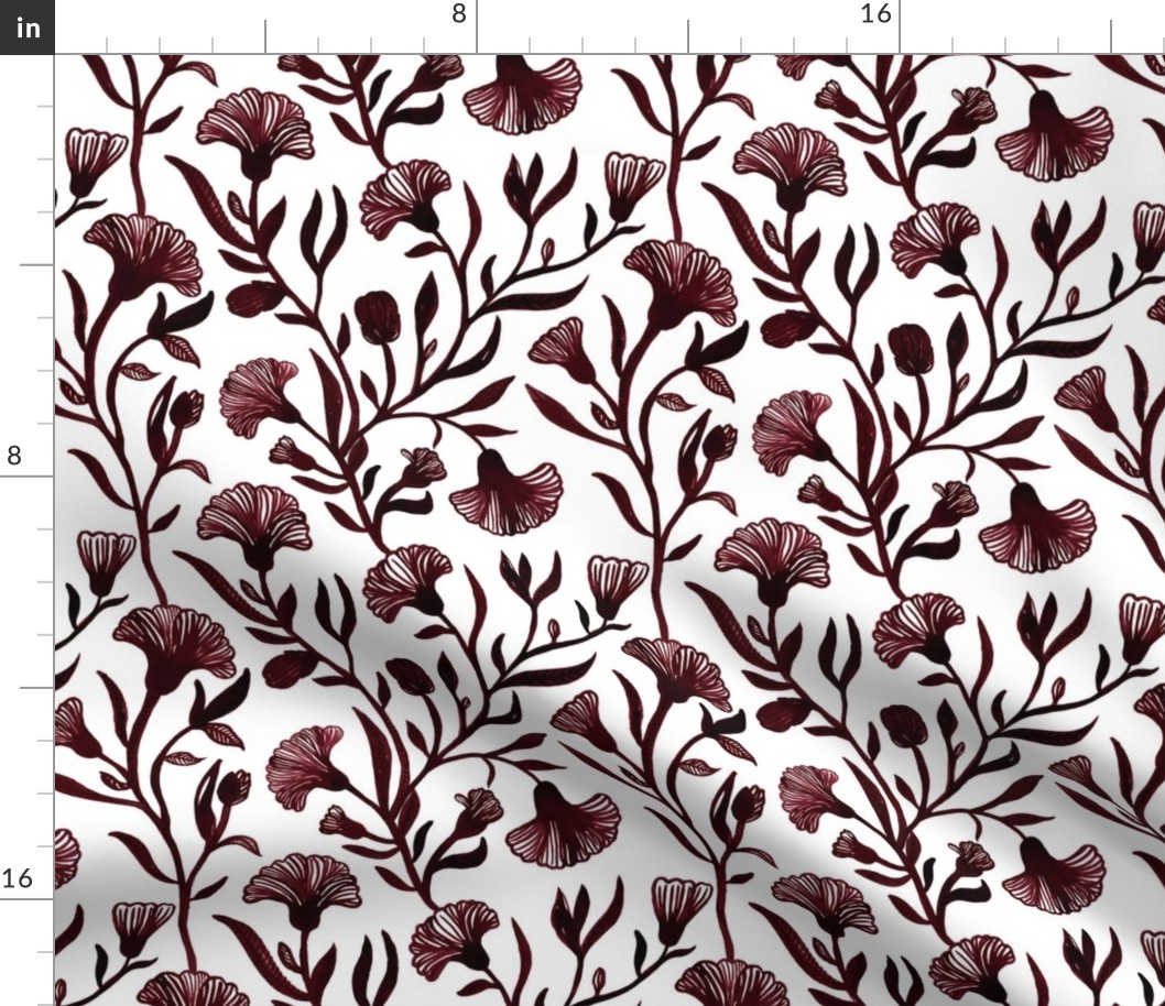 Medium - Red-brown and white Watercolor floral - Monochrome vintage Chinoiserie china inspired trailing Flowers kopi