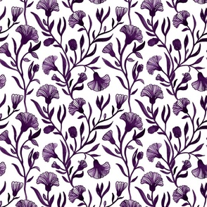 Medium - Plum purple and white Watercolor floral - Monochrome vintage Chinoiserie china inspired trailing Flowers kopi