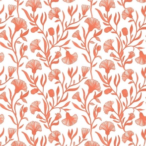 Medium - Peach and white Watercolor floral - Monochrome vintage Chinoiserie china inspired trailing Flowers kopi