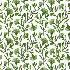 Medium - Green and white Watercolor floral - Monochrome vintage Chinoiserie china inspired trailing Flowers kopi