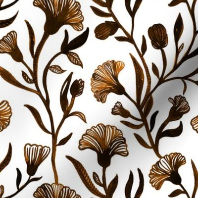 Medium - Brown and white Watercolor floral - Monochrome vintage Chinoiserie china inspired trailing Flowers kopi