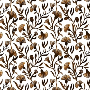 Medium - Brown and white Watercolor floral - Monochrome vintage Chinoiserie china inspired trailing Flowers kopi