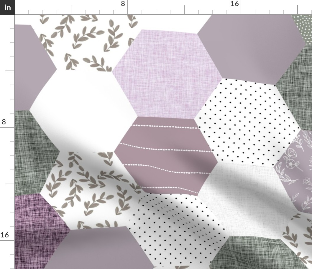 6" hexagon wholecloth: lavender, sage, lilac