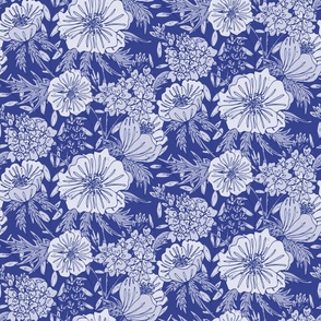Sapphire Blue Floral Dreamscape_Large Anemone & Delphinium
