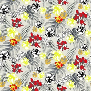 Tropical design gray red yellow 