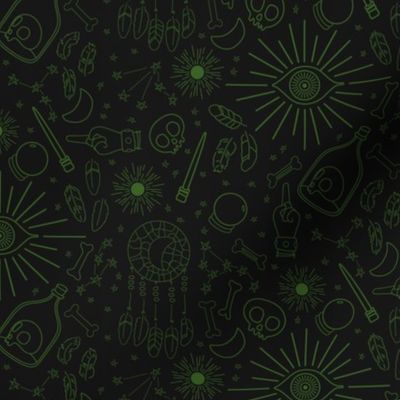 Black and Green Witchcraft Pattern - Dark Academia Halloween