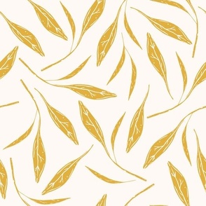 Sunny and calm block print leaves mustard yellow