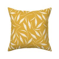 Sunny and calm block print leaves ochre yellow