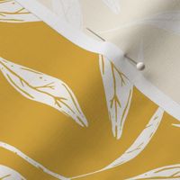 Sunny and calm block print leaves ochre yellow