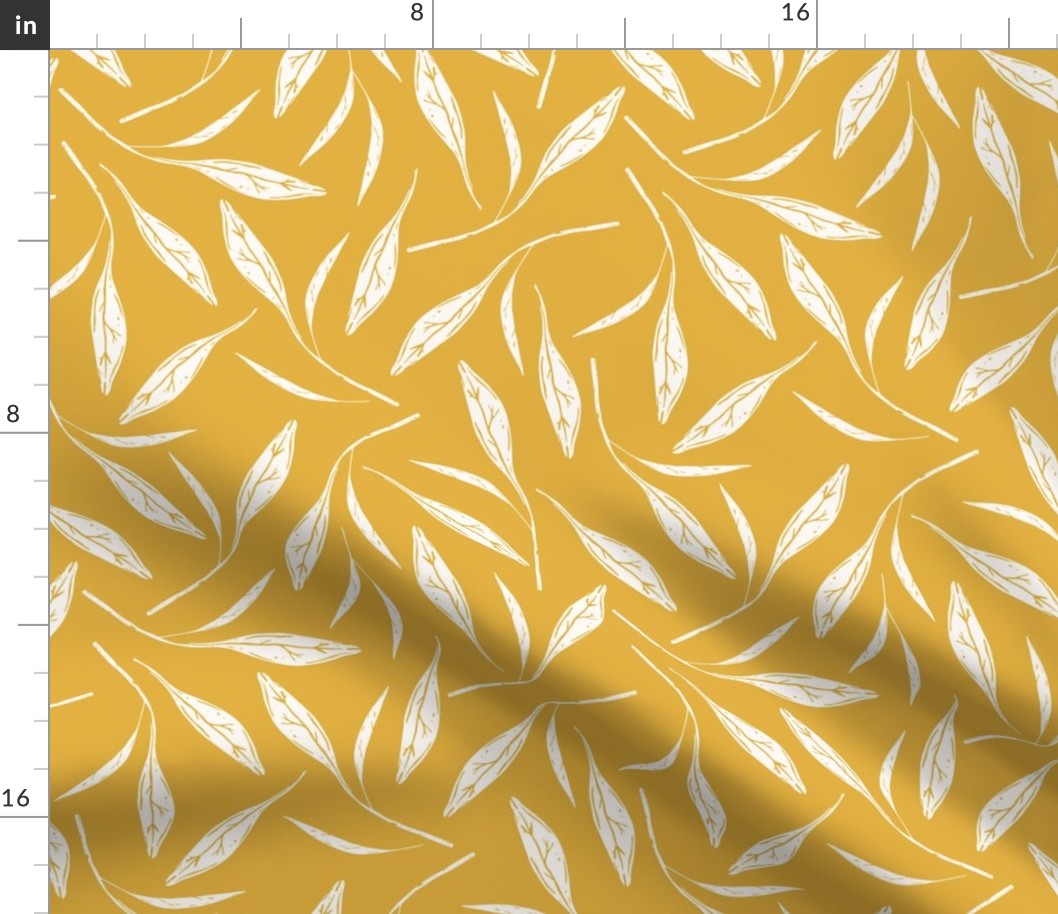Sunny and calm block print leaves ochre yellow
