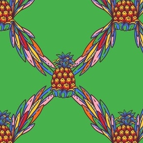 Whimsical geometric pineapples on green