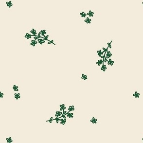 Scattered Hand Drawn Daisy Branches in Forest Green and Eggshell White