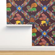 Geometric summer lions with pineapple fruit on black