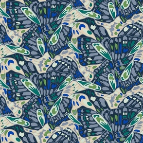 Abstract Maximalist Monarch Butterfly Wing Fashion Print - in  shades of Teal, Blue and Green