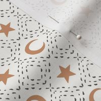 Halloween Dotted Line Diamonds With Moon & Stars- Black & Terracotta Brown on White