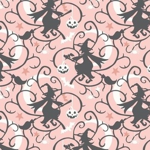 Halloween Witch on the Bloom With Moon & Stars- Pink & Black