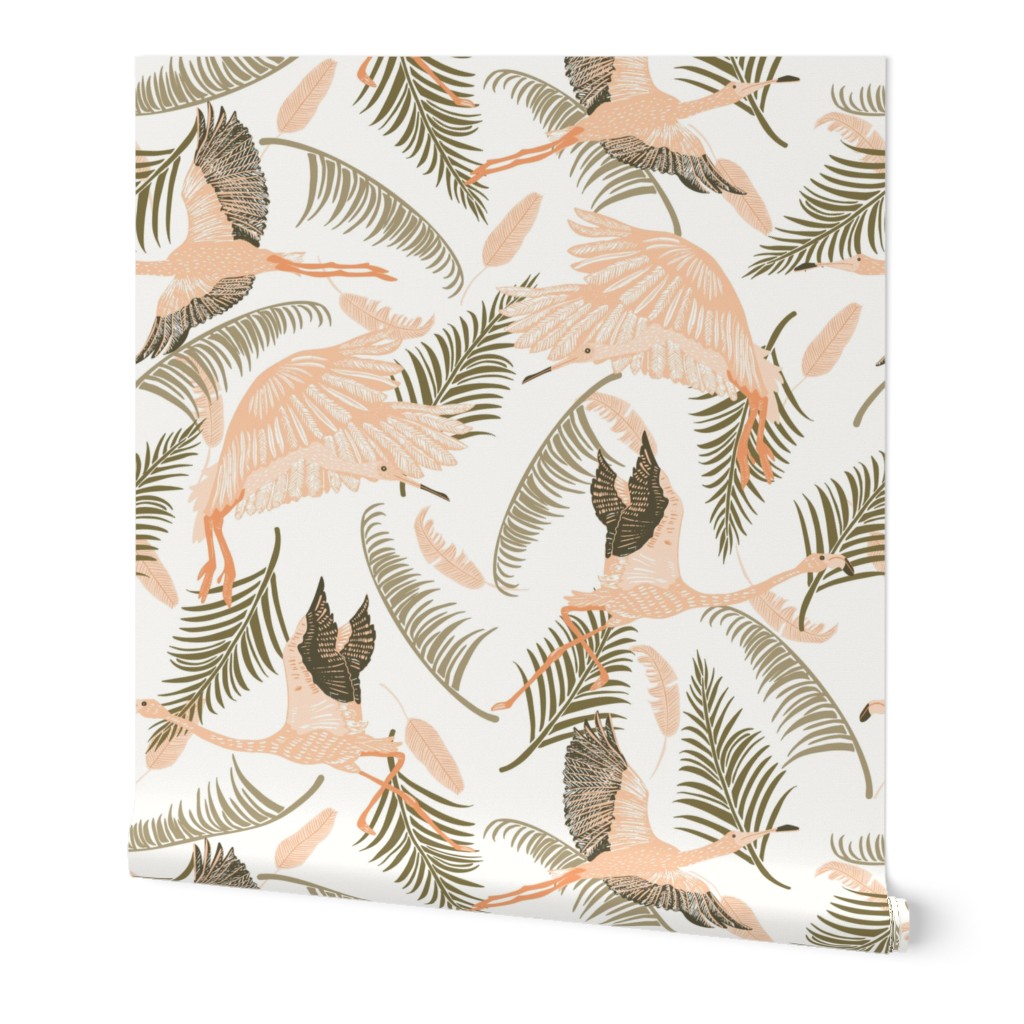 Retro Pink Flamingo Tropical Green Palm Tree Leaf