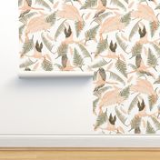 Retro Pink Flamingo Tropical Green Palm Tree Leaf