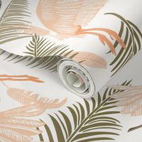 Retro Pink Flamingo Tropical Green Palm Tree Leaf