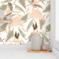 Retro Pink Flamingo Tropical Green Palm Tree Leaf