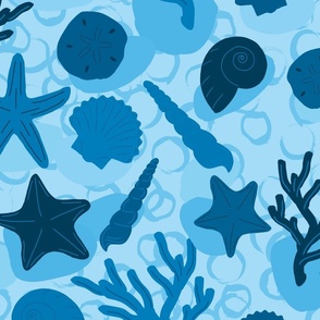 Underwater Dreams Seashells in Blue Large Scale