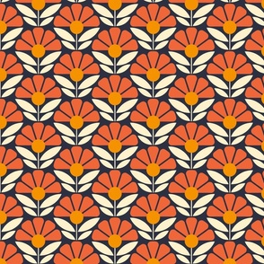 Sunrise Daisies - Orange on Navy -Small